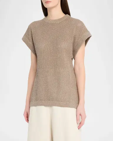 Brunello Cucinelli Metallic English Rib Cap-Sleeve Sweater | Thumbnail 4 Brunello Cucinelli Metallic English Rib Cap-Sleeve Sweater | Thumbnail 4