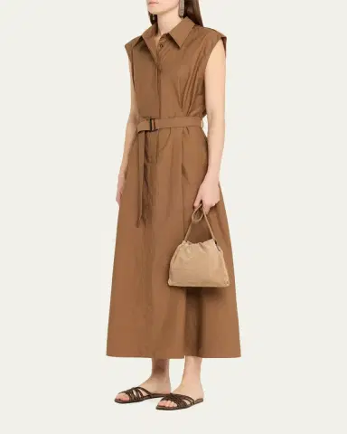 Brunello Cucinelli Crispy Diagonal Cotton Belted Midi Shirtdress | Thumbnail 4 Brunello Cucinelli Crispy Diagonal Cotton Belted Midi Shirtdress | Thumbnail 4