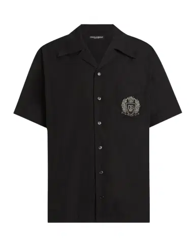 Dolce & Gabbana Men 's Hawaii Cotton Emblem Short-Sleeve Shirt | Thumbnail 1 Dolce & Gabbana Men 's Hawaii Cotton Emblem Short-Sleeve Shirt | Thumbnail 1