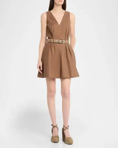 Brunello Cucinelli Crispy Diagonal Cotton Belted Mini Dress | Thumbnail 2 Brunello Cucinelli Crispy Diagonal Cotton Belted Mini Dress | Thumbnail 2