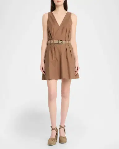 Brunello Cucinelli Crispy Diagonal Cotton Belted Mini Dress | Thumbnail 4 Brunello Cucinelli Crispy Diagonal Cotton Belted Mini Dress | Thumbnail 4