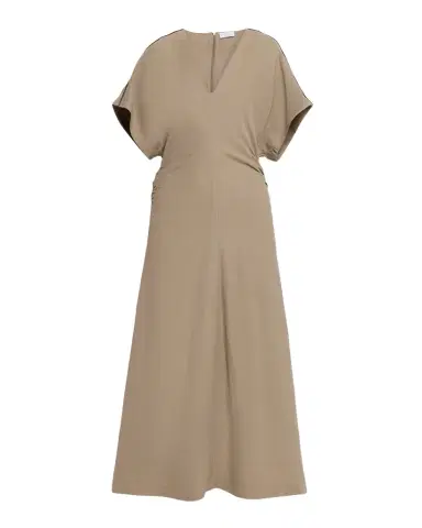 Brunello Cucinelli Monili-Trim Fluid Linen Twill Short-Sleeve Midi Dress | Thumbnail 1 Brunello Cucinelli Monili-Trim Fluid Linen Twill Short-Sleeve Midi Dress | Thumbnail 1