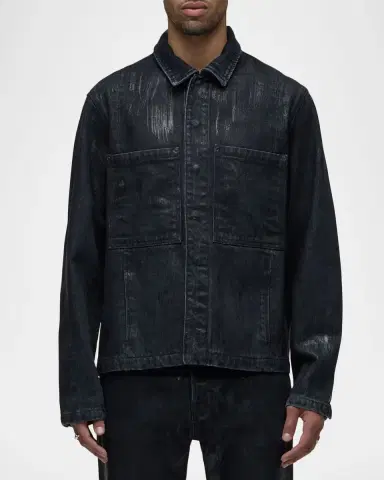Hudson Men 's Worker Coated Black Denim Jacket | Thumbnail 4 Hudson Men 's Worker Coated Black Denim Jacket | Thumbnail 4