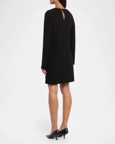 Lela Rose Flower Applique Long-Sleeve Fluid Crepe Mini Dress | Thumbnail 3 Lela Rose Flower Applique Long-Sleeve Fluid Crepe Mini Dress | Thumbnail 3