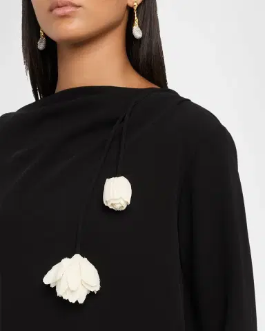 Lela Rose Flower Applique Long-Sleeve Fluid Crepe Mini Dress | Thumbnail 5 Lela Rose Flower Applique Long-Sleeve Fluid Crepe Mini Dress | Thumbnail 5