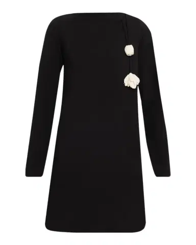 Lela Rose Flower Applique Long-Sleeve Fluid Crepe Mini Dress | Thumbnail 1 Lela Rose Flower Applique Long-Sleeve Fluid Crepe Mini Dress | Thumbnail 1