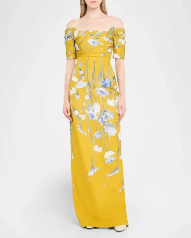 Lela Rose Floral Faille Off-The-Shoulder Column Gown | Thumbnail 2 Lela Rose Floral Faille Off-The-Shoulder Column Gown | Thumbnail 2
