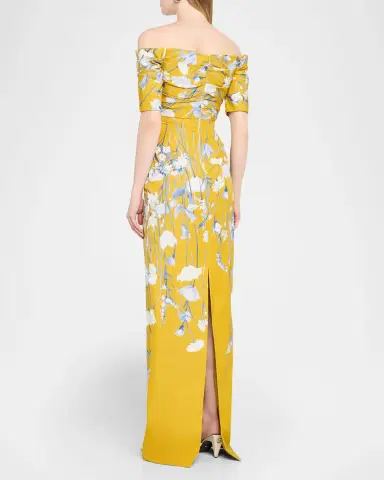 Lela Rose Floral Faille Off-The-Shoulder Column Gown | Thumbnail 3 Lela Rose Floral Faille Off-The-Shoulder Column Gown | Thumbnail 3