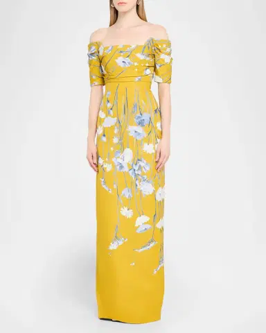 Lela Rose Floral Faille Off-The-Shoulder Column Gown | Thumbnail 4 Lela Rose Floral Faille Off-The-Shoulder Column Gown | Thumbnail 4
