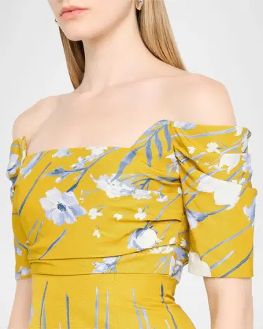 Lela Rose Floral Faille Off-The-Shoulder Column Gown | Thumbnail 5 Lela Rose Floral Faille Off-The-Shoulder Column Gown | Thumbnail 5