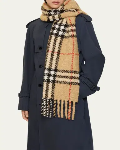 Burberry Check Alpaca Wool Blend Bouclé Scarf | Thumbnail 2 Burberry Check Alpaca Wool Blend Bouclé Scarf | Thumbnail 2