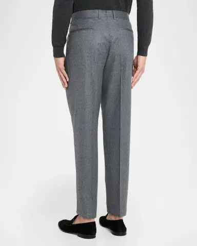 ZEGNA Men 's Wool Flannel Pleated Tapered Fit Trousers | Thumbnail 3 ZEGNA Men 's Wool Flannel Pleated Tapered Fit Trousers | Thumbnail 3