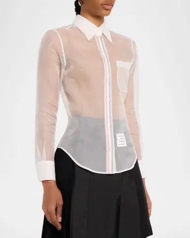 Thom Browne Sheer Silk Classic Button-Down Shirt | Thumbnail 4 Thom Browne Sheer Silk Classic Button-Down Shirt | Thumbnail 4