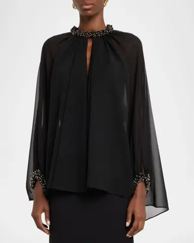 Ungaro Avery Beaded Chiffon Cape Blouse | Thumbnail 4 Ungaro Avery Beaded Chiffon Cape Blouse | Thumbnail 4