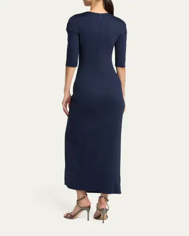 Giorgio Armani Elbow-Sleeve Draped Slit Midi Dress | Thumbnail 3 Giorgio Armani Elbow-Sleeve Draped Slit Midi Dress | Thumbnail 3