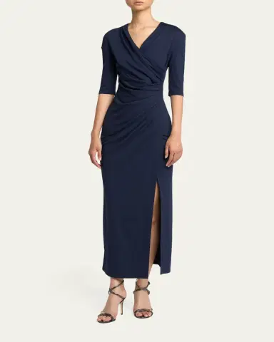 Giorgio Armani Elbow-Sleeve Draped Slit Midi Dress | Thumbnail 4 Giorgio Armani Elbow-Sleeve Draped Slit Midi Dress | Thumbnail 4