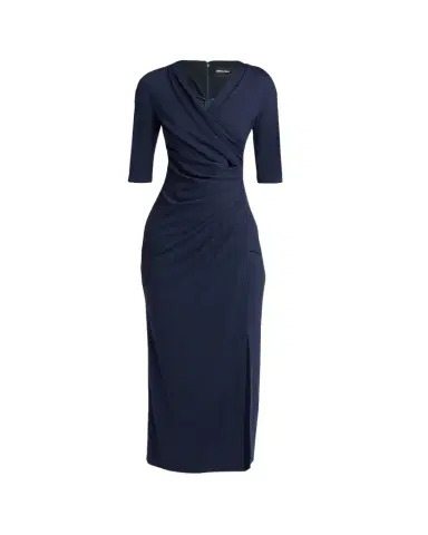 Giorgio Armani Elbow-Sleeve Draped Slit Midi Dress | Thumbnail 1 Giorgio Armani Elbow-Sleeve Draped Slit Midi Dress | Thumbnail 1
