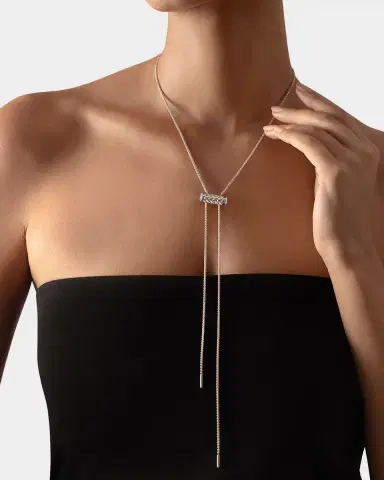 Nouvel Heritage 18K Full Pave Latch Pendant on GM Chain Necklace | Thumbnail 2 Nouvel Heritage 18K Full Pave Latch Pendant on GM Chain Necklace | Thumbnail 2