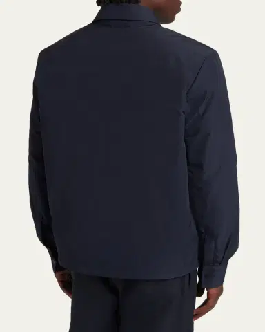 Moncler Men's Nylon Leather-Trim Full-Zip Shirt Jacket | Thumbnail 3 Moncler Men's Nylon Leather-Trim Full-Zip Shirt Jacket | Thumbnail 3