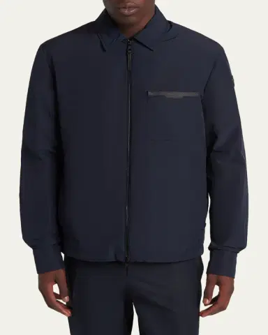 Moncler Men's Nylon Leather-Trim Full-Zip Shirt Jacket | Thumbnail 4 Moncler Men's Nylon Leather-Trim Full-Zip Shirt Jacket | Thumbnail 4