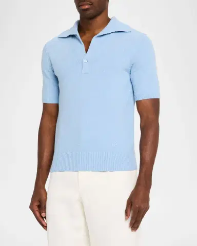 Dolce & Gabbana Men's Texture-Knit V-Neck Polo Shirt | Thumbnail 3 Dolce & Gabbana Men's Texture-Knit V-Neck Polo Shirt | Thumbnail 3
