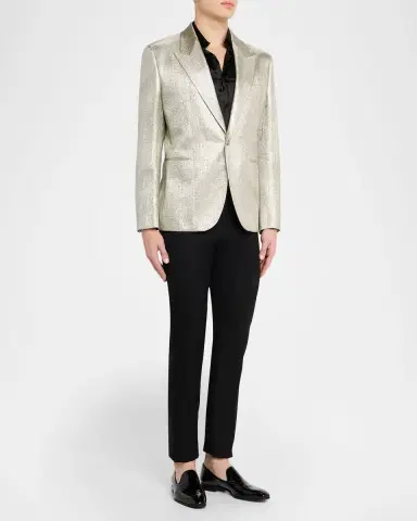Versace Men 's Peak-Lapel Metallic-Woven Evening Jacket | Thumbnail 2 Versace Men 's Peak-Lapel Metallic-Woven Evening Jacket | Thumbnail 2