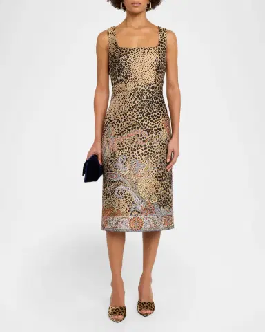 Etro Paisley Embroidered Leopard Jacquard Sleeveless Midi Dress | Thumbnail 2 Etro Paisley Embroidered Leopard Jacquard Sleeveless Midi Dress | Thumbnail 2