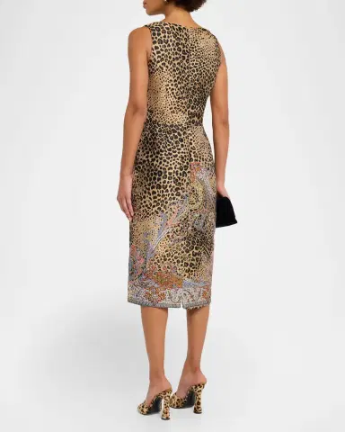 Etro Paisley Embroidered Leopard Jacquard Sleeveless Midi Dress | Thumbnail 3 Etro Paisley Embroidered Leopard Jacquard Sleeveless Midi Dress | Thumbnail 3