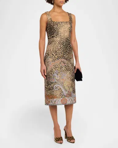 Etro Paisley Embroidered Leopard Jacquard Sleeveless Midi Dress | Thumbnail 4 Etro Paisley Embroidered Leopard Jacquard Sleeveless Midi Dress | Thumbnail 4