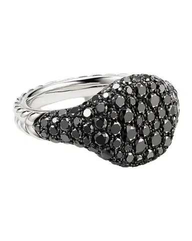 David Yurman Mini Chevron Pave Diamond Pinky Ring in 18k White Gold | Thumbnail 1 David Yurman Mini Chevron Pave Diamond Pinky Ring in 18k White Gold | Thumbnail 1