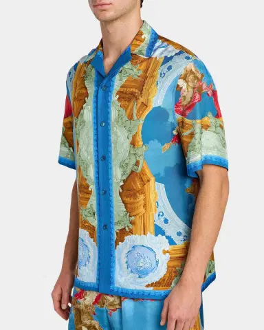 Versace Men's Architectural Baroque Silk Short-Sleeve Shirt | Thumbnail 5 Versace Men's Architectural Baroque Silk Short-Sleeve Shirt | Thumbnail 5