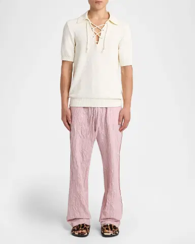 Dolce & Gabbana Men's Drawcord V-Neck Polo Shirt | Thumbnail 2 Dolce & Gabbana Men's Drawcord V-Neck Polo Shirt | Thumbnail 2