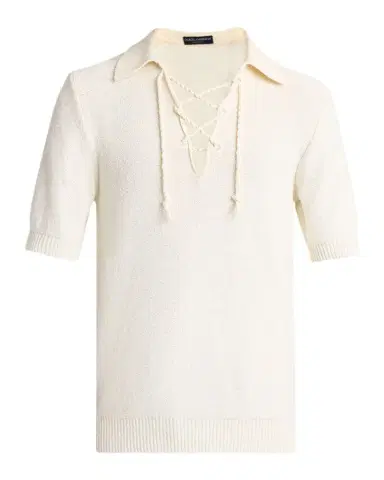 Dolce & Gabbana Men's Drawcord V-Neck Polo Shirt | Thumbnail 1 Dolce & Gabbana Men's Drawcord V-Neck Polo Shirt | Thumbnail 1