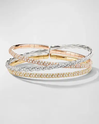 David Yurman Sculpted Cable Three-Row Bracelet with Diamonds in 18K Gold | Thumbnail 4 David Yurman Sculpted Cable Three-Row Bracelet with Diamonds in 18K Gold | Thumbnail 4