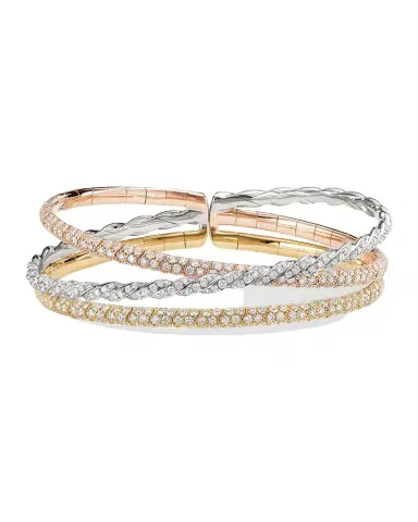 David Yurman Sculpted Cable Three-Row Bracelet with Diamonds in 18K Gold | Thumbnail 1 David Yurman Sculpted Cable Three-Row Bracelet with Diamonds in 18K Gold | Thumbnail 1