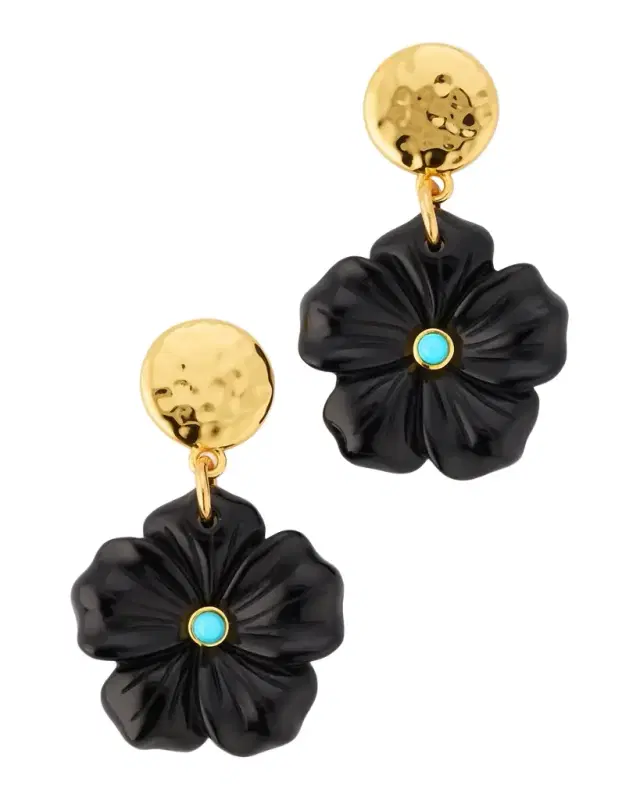 Onyx Flower Earrings with Turquoise Onyx Flower Earrings with Turquoise