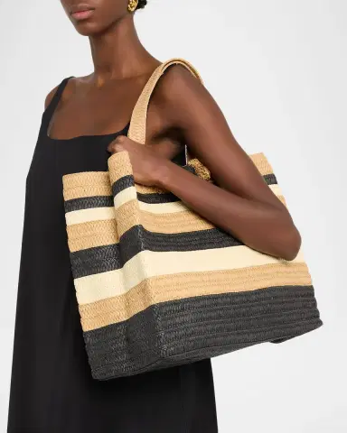 BTB Los Angeles Lou Striped Woven Paper Straw Tote Bag | Thumbnail 2 BTB Los Angeles Lou Striped Woven Paper Straw Tote Bag | Thumbnail 2