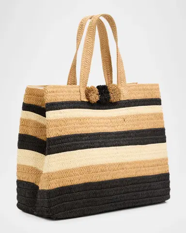BTB Los Angeles Lou Striped Woven Paper Straw Tote Bag | Thumbnail 3 BTB Los Angeles Lou Striped Woven Paper Straw Tote Bag | Thumbnail 3