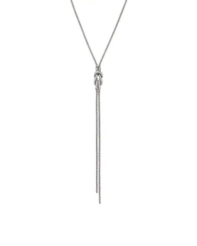 Sterling Silver Pave Love Knot Y Necklace Sterling Silver Pave Love Knot Y Necklace