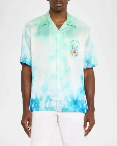 CASABLANCA Men 's Silk Surf Lotus Tie-Dye Short-Sleeve Shirt | Thumbnail 4 CASABLANCA Men 's Silk Surf Lotus Tie-Dye Short-Sleeve Shirt | Thumbnail 4