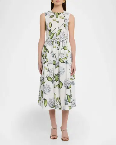 Oscar de la Renta Sleeveless Porcelain Flower Cotton Midi Dress | Thumbnail 2 Oscar de la Renta Sleeveless Porcelain Flower Cotton Midi Dress | Thumbnail 2