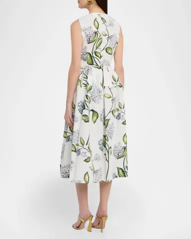 Oscar de la Renta Sleeveless Porcelain Flower Cotton Midi Dress | Thumbnail 3 Oscar de la Renta Sleeveless Porcelain Flower Cotton Midi Dress | Thumbnail 3