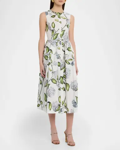 Oscar de la Renta Sleeveless Porcelain Flower Cotton Midi Dress | Thumbnail 4 Oscar de la Renta Sleeveless Porcelain Flower Cotton Midi Dress | Thumbnail 4