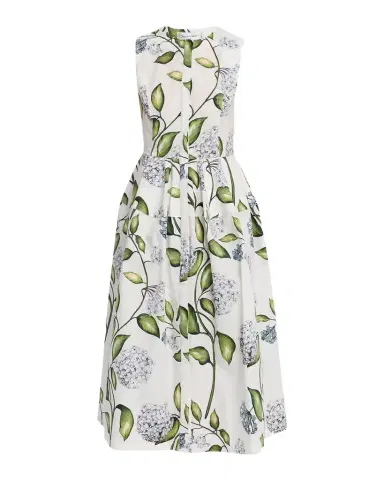 Oscar de la Renta Sleeveless Porcelain Flower Cotton Midi Dress | Thumbnail 1 Oscar de la Renta Sleeveless Porcelain Flower Cotton Midi Dress | Thumbnail 1