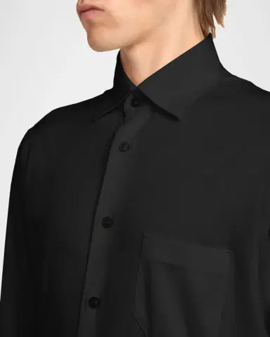 Kiton Men's Cotton Jersey Pocket Button-Down Shirt | Thumbnail 5 Kiton Men's Cotton Jersey Pocket Button-Down Shirt | Thumbnail 5