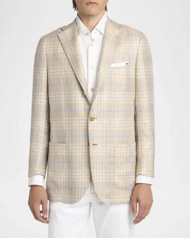Kiton Men's Plaid Cashmere-Blend Single-Breasted Blazer | Thumbnail 4 Kiton Men's Plaid Cashmere-Blend Single-Breasted Blazer | Thumbnail 4
