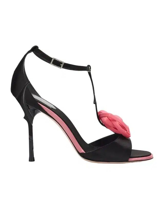 100mm Epine Rose T-Strap Satin Sandals 100mm Epine Rose T-Strap Satin Sandals