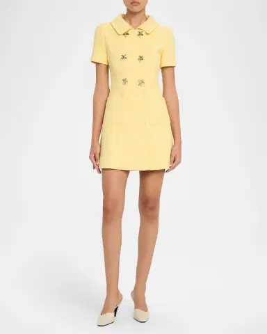 Oscar de la Renta Short-Sleeve Double-Breasted Tweed Mini Dress | Thumbnail 2 Oscar de la Renta Short-Sleeve Double-Breasted Tweed Mini Dress | Thumbnail 2