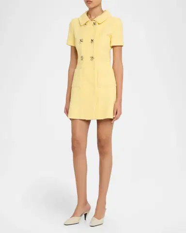Oscar de la Renta Short-Sleeve Double-Breasted Tweed Mini Dress | Thumbnail 4 Oscar de la Renta Short-Sleeve Double-Breasted Tweed Mini Dress | Thumbnail 4