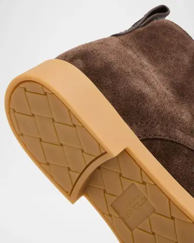 Bottega Veneta Men's Astaire Suede Intrecciato Tab Lace-Up Ankle Boots | Thumbnail 4 Bottega Veneta Men's Astaire Suede Intrecciato Tab Lace-Up Ankle Boots | Thumbnail 4